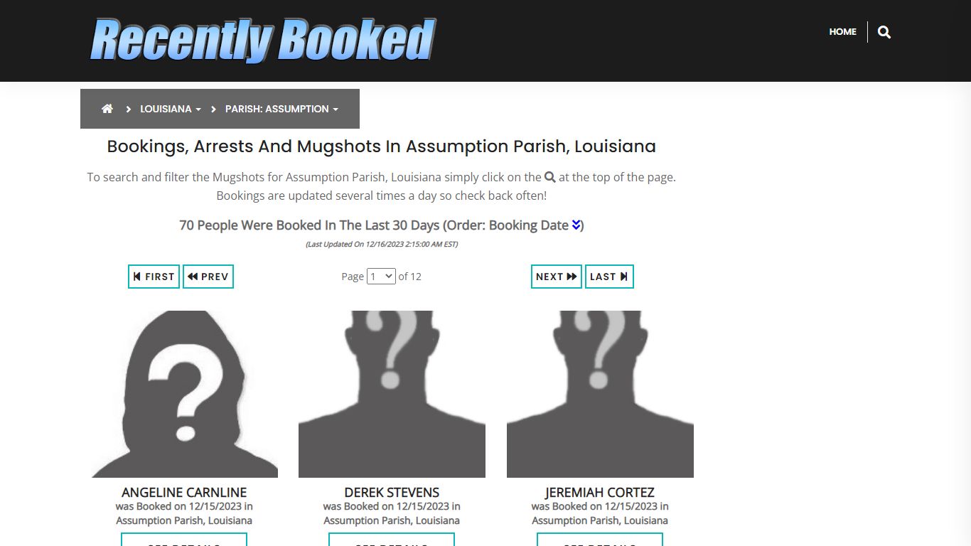 Bookings, Arrests and Mugshots in Assumption Parish, Louisiana