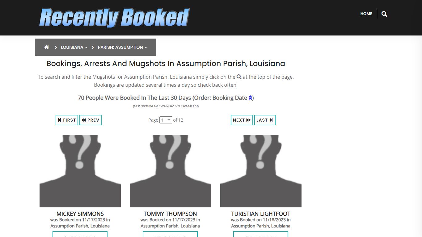 Bookings, Arrests and Mugshots in Assumption Parish, Louisiana