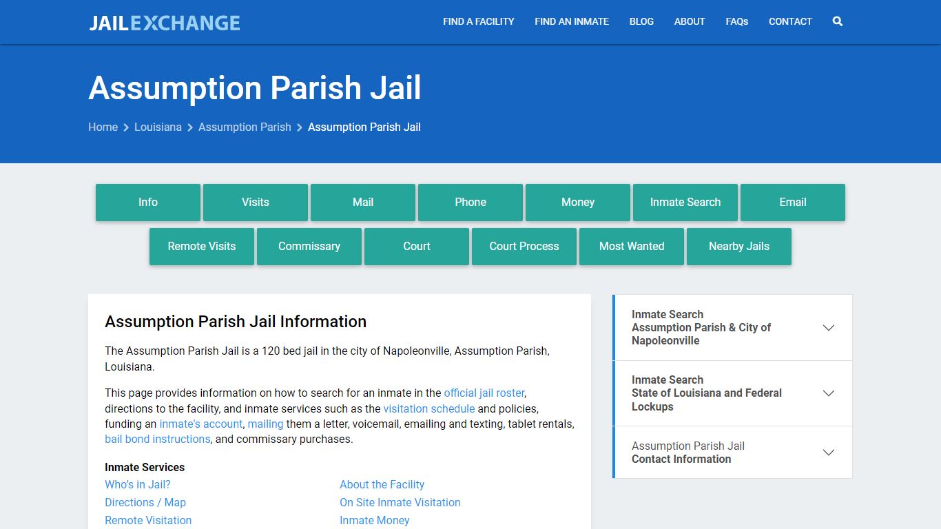 Assumption Parish Jail, LA Inmate Search, Information